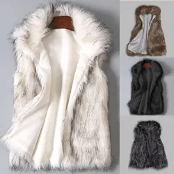 faux fur coat - women waist coat - women's jacket fur vest - ladies wool vest stand collar faux coat