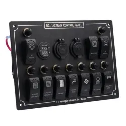 Rocker switch panel - 12V - 10-gang - LED - cigarette lighter - waterproof for car - boat - truck