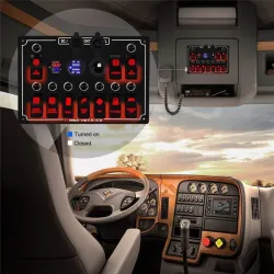Rocker switch panel - 12V - 10-gang - LED - cigarette lighter - waterproof for car - boat - truck
