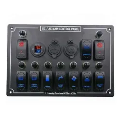 Rocker switch panel - 12V - 10-gang - LED - cigarette lighter - waterproof for car - boat - truck