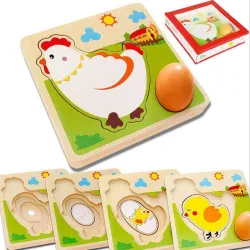 3D wooden puzzle - multilayer jigsaw - hen laying eggs - chicken growth - educational toys