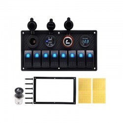 8-gang rocker switch panel - 12 - 24V - USB - LED - cigarette lighter socket - waterproof