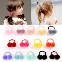 12 - 14 pieces - elastic - kids hair band with double fur ball
