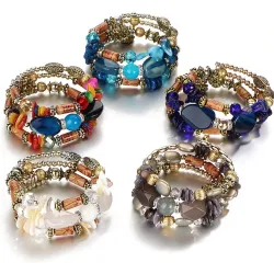 Multi-layer bracelet with resin stones - vintage - ethnic bracelet