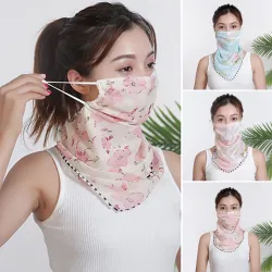Chiffon scarf - face / neck / mouth cover with ear loops - anti-UV protection