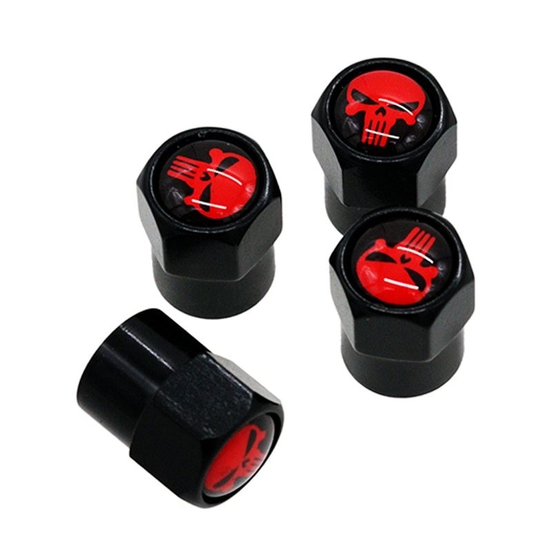 White/red skull - valve caps - 4 pieces
