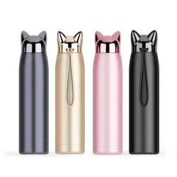 Double wall vacuum thermos - water bottle - thermal mug with fox ears - stainless steel - 320ml