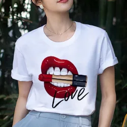 Red lips - bullet - Love - printed T-shirt