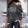 Sexy top - loose off-shoulders - long sleeve t-shirt - LOVE print