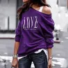 Sexy top - loose off-shoulders - long sleeve t-shirt - LOVE print