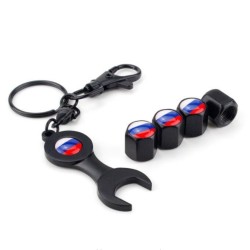 Russian flag logo - car valve caps with wrench & keychain - 4 pieces