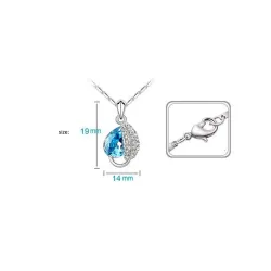 Leaf & crystal pendant - stainless steel necklace