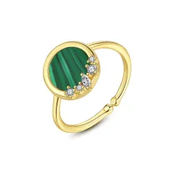 Elegant ring with malachite & zirconia - 925 sterling silver - resizable