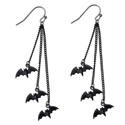 Black bats - triple chain - long earrings