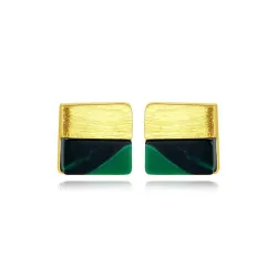 Luxurious square stud earrings - with turquoise - 925 sterling silver