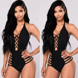 Sexy one piece swimsuit - backless - black