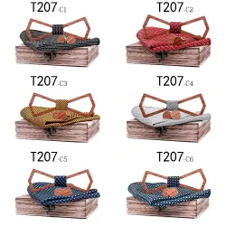 Cufflinks - bow tie - handkerchief - neckband strap - vintage wooden set