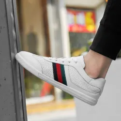 Fashionable sports sneakers - genuine leather - lightweight - with breathable mesh