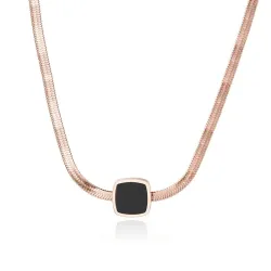 Rose gold necklace - thick snake chain - with a black pendant