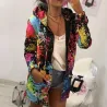 Jacket with hood - bomber - windbreaker - with pockets / zipper - colourful print