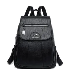Leather backpack - with hand strap / zippers