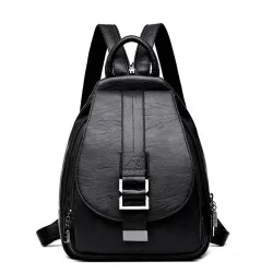 Fashionable leather backpack - with a metal front buckle