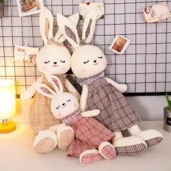 Rabbit in checkered dress - stuffed toy / doll