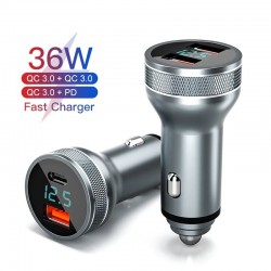 36W - USB phone car charger - quick charging QC3.0 / PD - type-C