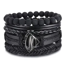 Vintage multi-layer bracelet - with metal / beads decorations - leather - unisex