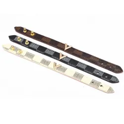 Fashionable leather bracelet - with V letter / charms - unisex