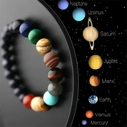 Bracelet with solar system - 8 planets - natural stone - unisex