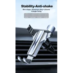 Gravity phone holder - for car air vent - 3 point support - with safety lock