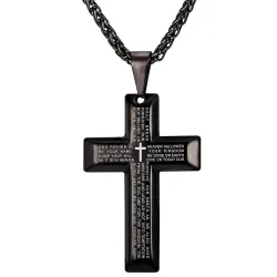 Cross with prayers - necklace - stainless steel