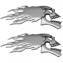 3D chrome ghost skull head - car & motorcycle sticker 2 piecesStickers