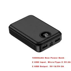RAXFLY - mini power bank - portable charger - external battery - 10000mah - LED