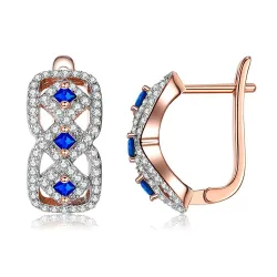 Infinity style earrings - with blue cubic zircon