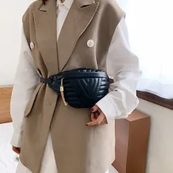 Fashionable small leather bag - with adjustable strap - waist / shoulder
