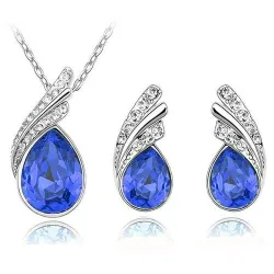 Austrian crystal feather / water drop - necklace / earring / bracelet - jewellery set