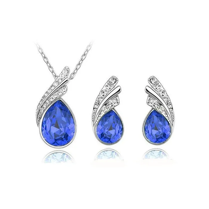 Austrian crystal feather / water drop - necklace / earring / bracelet - jewellery set
