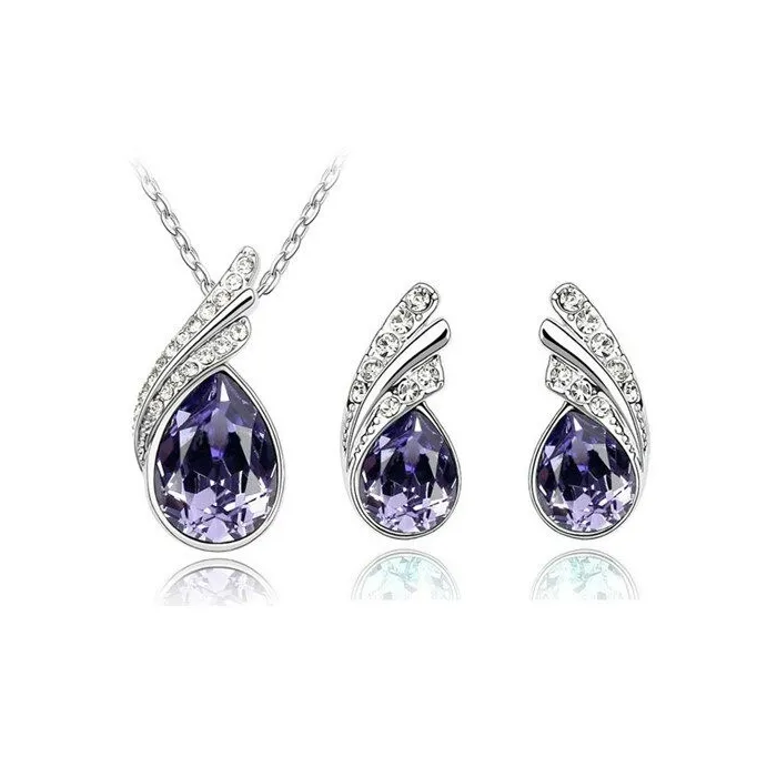 Austrian crystal feather / water drop - necklace / earring / bracelet - jewellery set