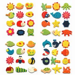 Wooden fridge magnets - cartoon animals - 12 pieces