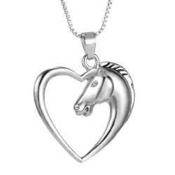 Heart shaped pendant with horse head - stainless steel necklace