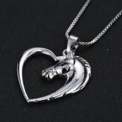 Heart shaped pendant with horse head - stainless steel necklace
