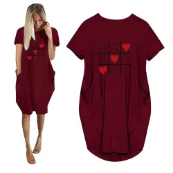 Fashionable vintage loose dress - with pockets / hearts print