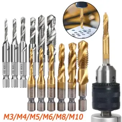 HSS bor - sekskantet skaft - metrisk tap - titanium belagt - M3 / M4 / M5 / M6 / M8 / M10 - 6 / 7 stk.