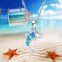 Silver necklace with a colorful opal dolphin