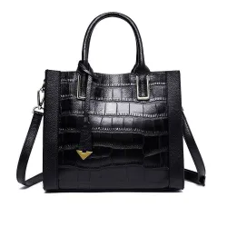 Elegant shoulder bag - genuine leather - stone pattern