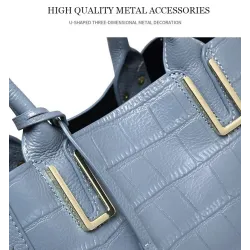 Elegant shoulder bag - genuine leather - stone pattern