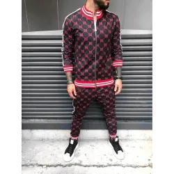Fashionable sports tracksuit - sweatshirt with a zipper / long pants - slim fit - 3D printing