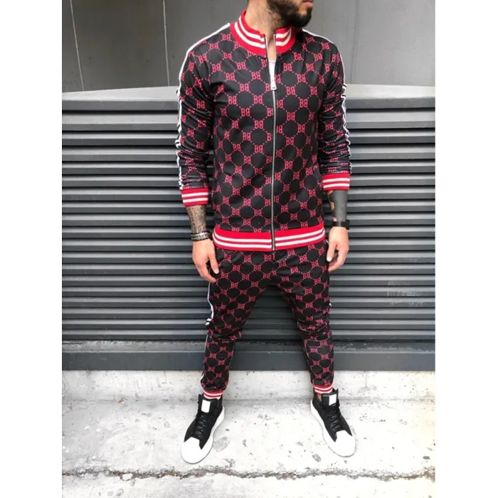Fashionable sports tracksuit - sweatshirt with a zipper / long pants - slim fit - 3D printing